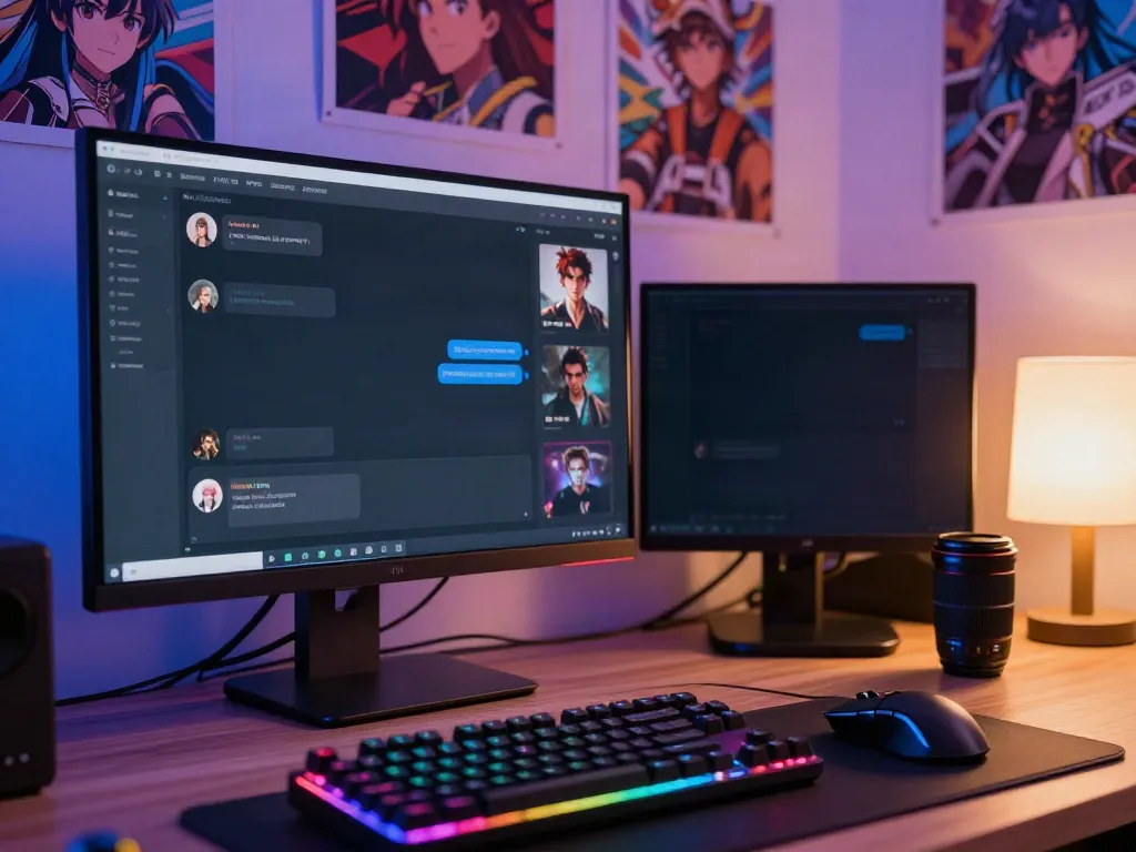 Interactive character AI NSFW chat interface displayed on a sleek gaming desktop.