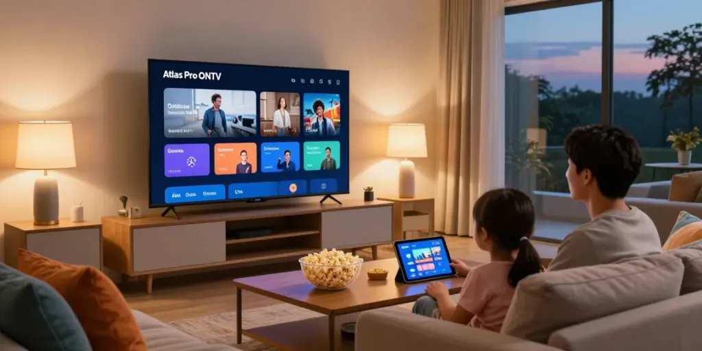 Profitez de l'application atlas pro ontv en famille lors d'une soirée cinéma.